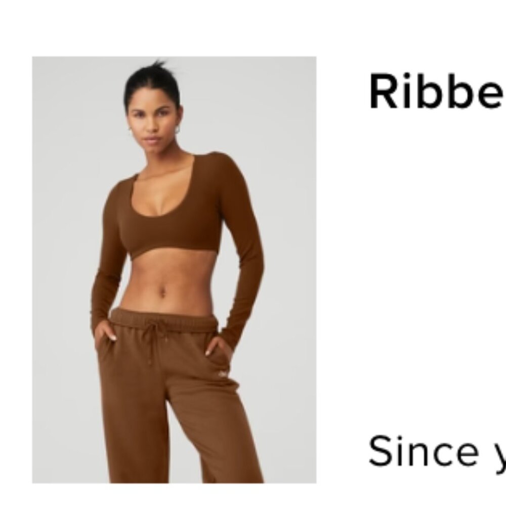 Alo Yoga Ribbed Defined Long Sleeve Bra Cinnamon Brown Size M